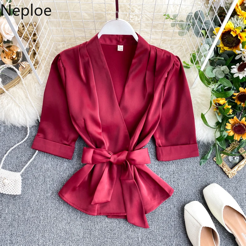 Женские блузки с v образным вырезом и коротким рукавом весна лето 2020 48816|Рубашки| |