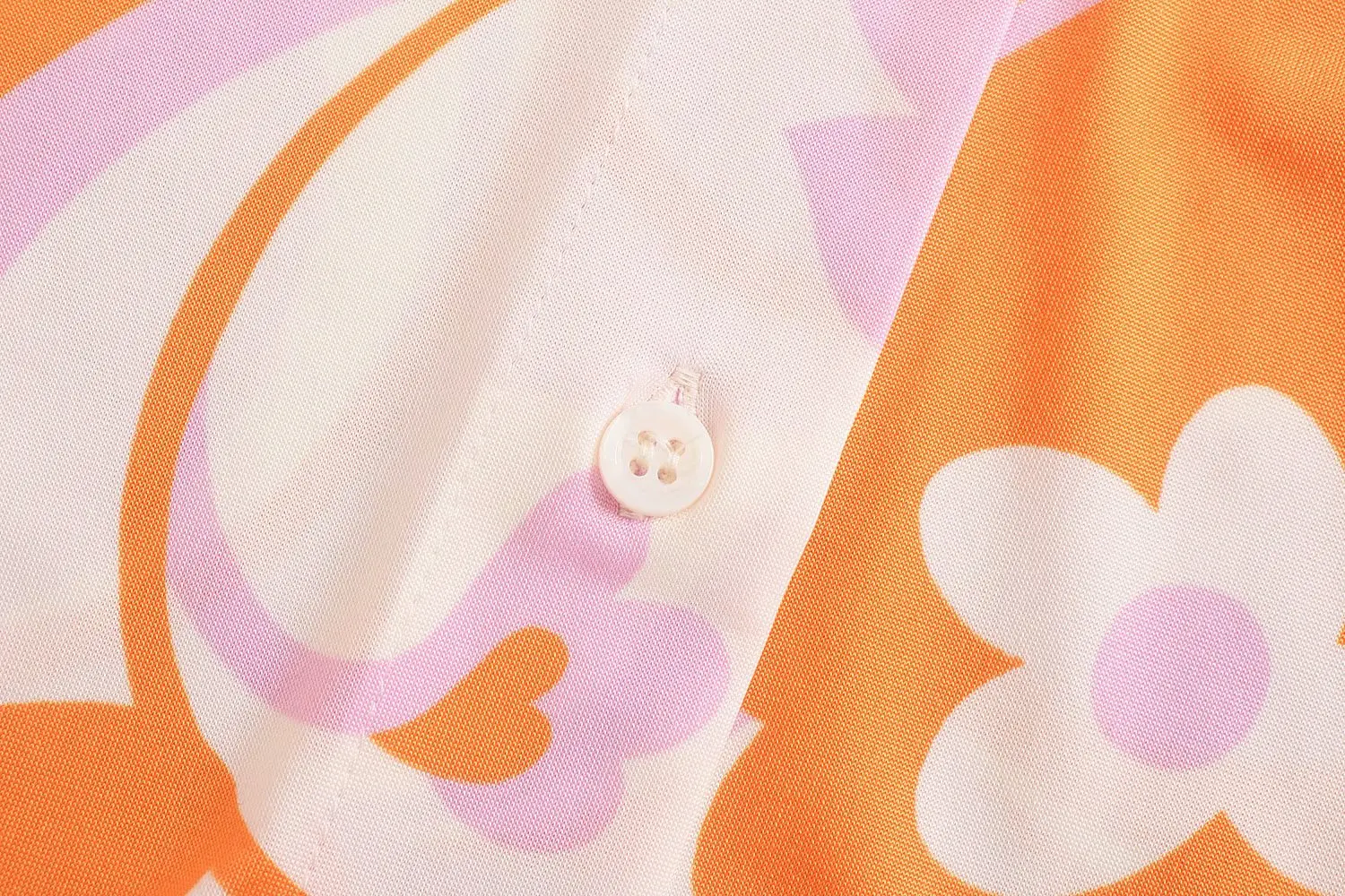 

New Women Orange Flowers Print Shirt Long Sleeve Chic Female Casual Loose Tops Blusas