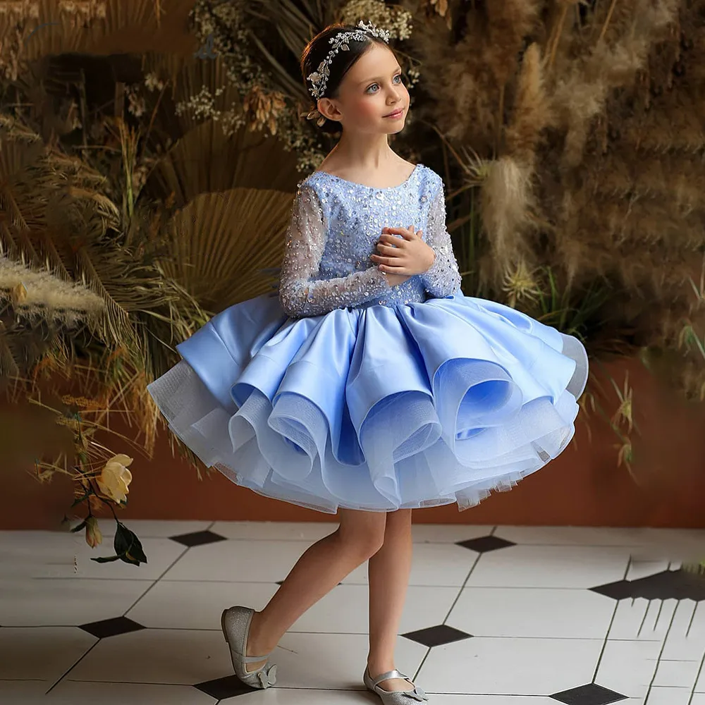 

Glitter Blue Flower Girl Dresses Sequin Baby Girl Dress Puffy Princess Cute Little Baby Dress Kid Birthday Dress First Communion