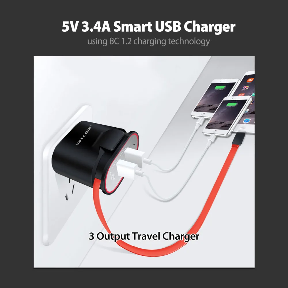 VOXLINK USB зарядное устройство 5V 3.4A Универсальное с двумя портами для путешествий