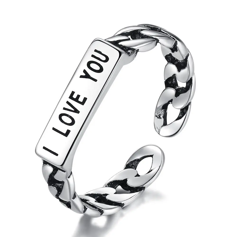 

Letter "I Love You" Sweet Romantic Love Vintage Thai 925 Sterling Silver Adjustable Ring For Women Simple Fashion Jewelry