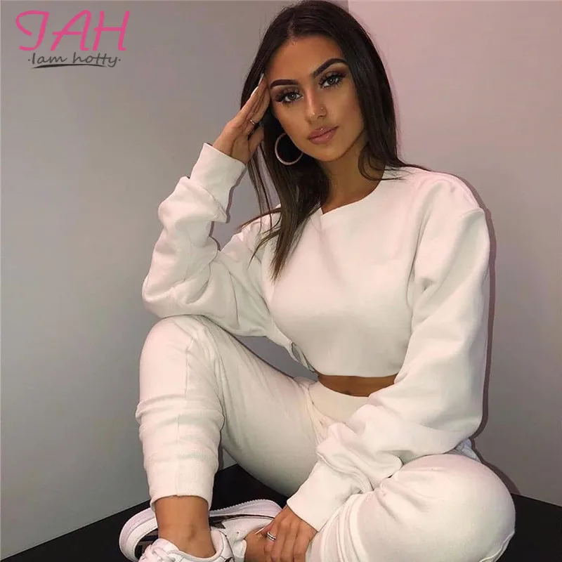 IAMHOTTY однотонные повседневные осенние Базовые укороченные свитшоты свободные с