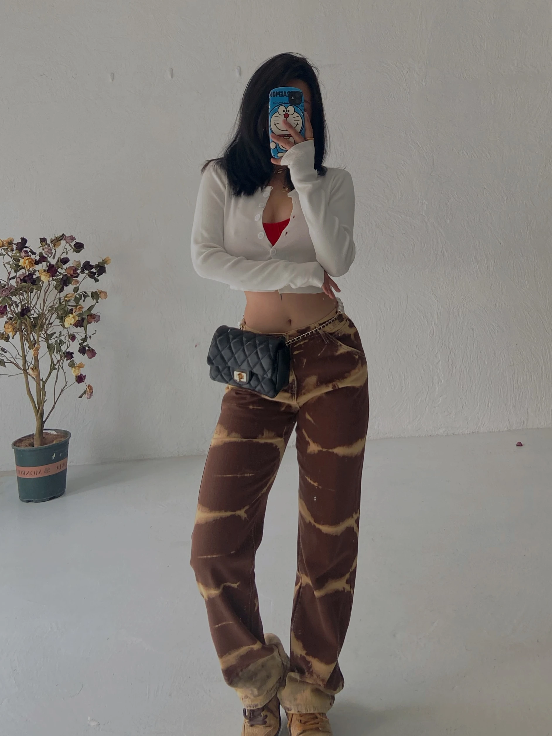 

Street Hot Girl Tie Denim Straight High Waist Retro Spring 2021 Trousers Women Wide Leg Pants Leopard Streetwear Korean D2Z