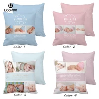 custom cushion cover baby birth photo pillow case boy and girl blue pink cushion cover polyester pillow cover for children room