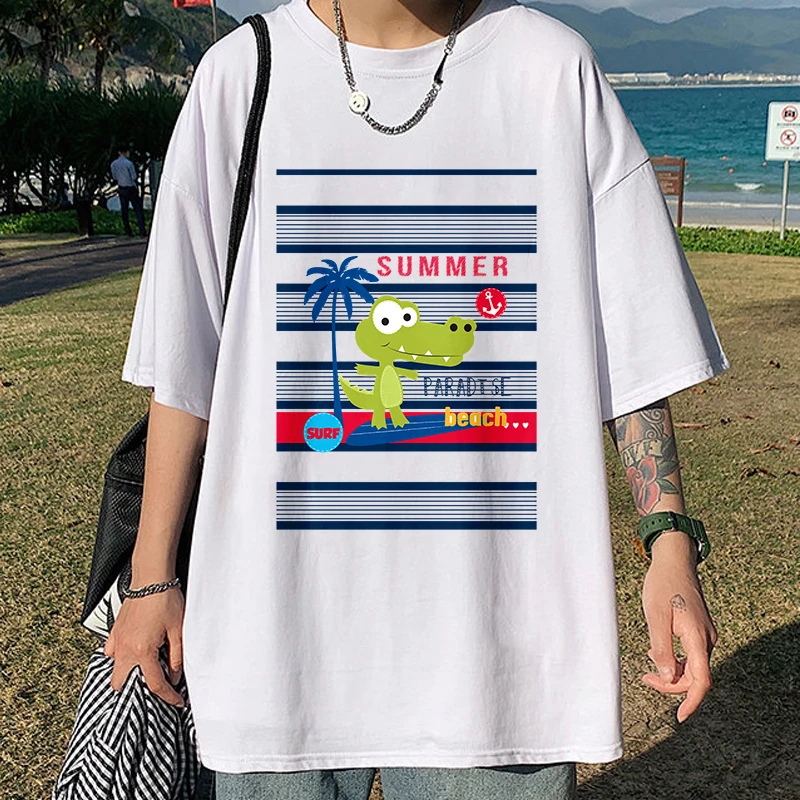 

Summer Paradise Beach Dinosaur Frau T-Shirts Cool Vogue Trending 100% Cotton Running White Top t-shirts for men Tops Mujer