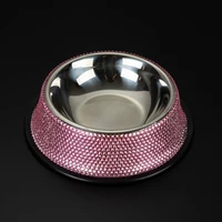 new hot accessories for dogs water bowl for dogs crystal pet bowl stainless steel rhinestone inlaid pet dog cat food water bowl