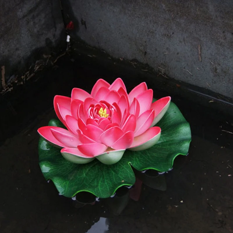 

Retail Artificial fake Lotus flowers leaf Pond flower Water Lily Floating Pool fish tank flores Plants Wedding Decoration
