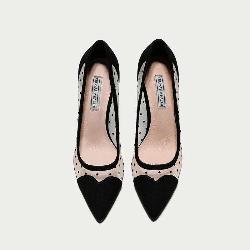 Туфли-лодочки женские на шпильке сетчатые дышащие кружевные с вырезами среднем