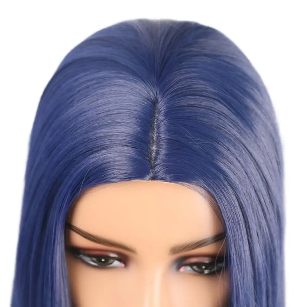 

AIMEYA Dark Blue Synthetic No Lace Front Wig for Women Middle Part High Temperature Hair Silky Straight Cosplay Wigs