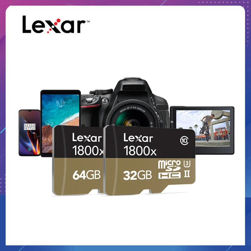 Lexar Профессиональный 1800x microSDXC UHS II карты Micro SD Card 64 Гб оперативной памяти 32