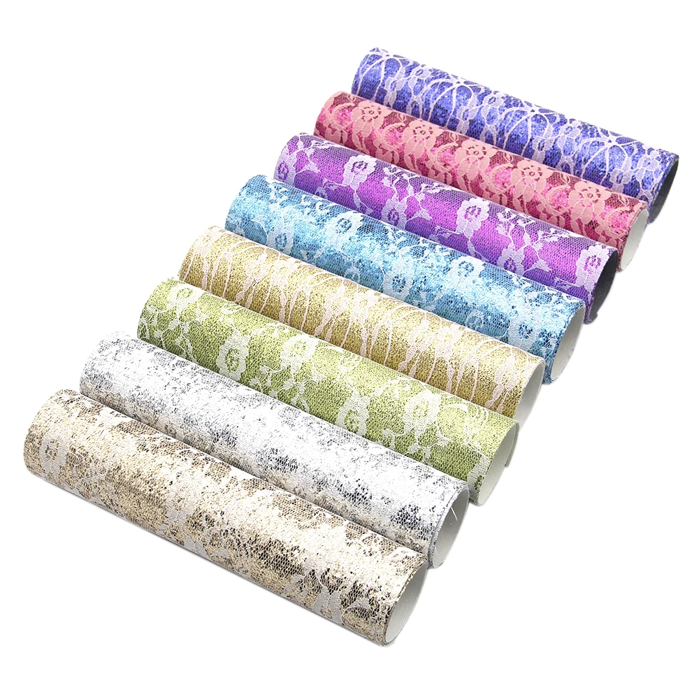 

8Pcs 20*34cm Lace Faux Leather Vinyl Fabric Assorted Set For DIY Handmade Earrings Crafts,1Yc10074