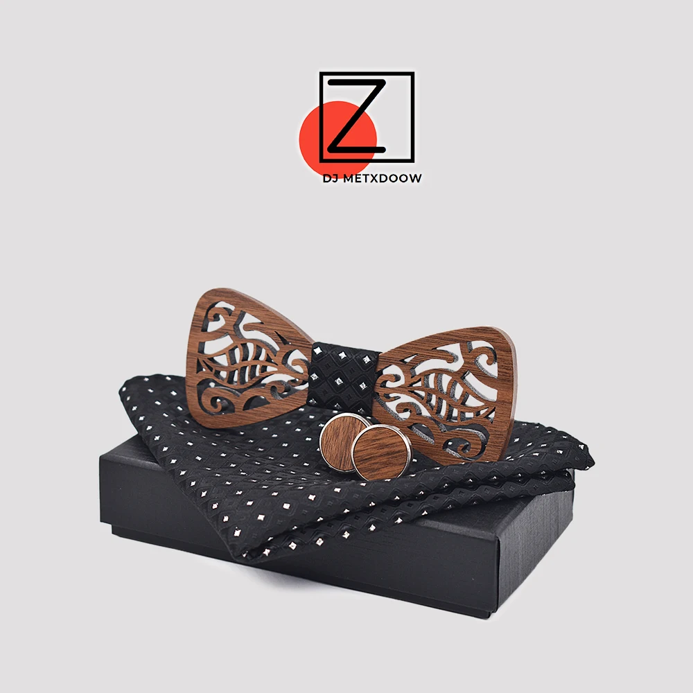 New Wooden Decoration Tie Cufflinks Set Dress Suit Party Gentleman Wood Bow tie Gift set Corbatas Para Hombre Butterfly | Аксессуары для