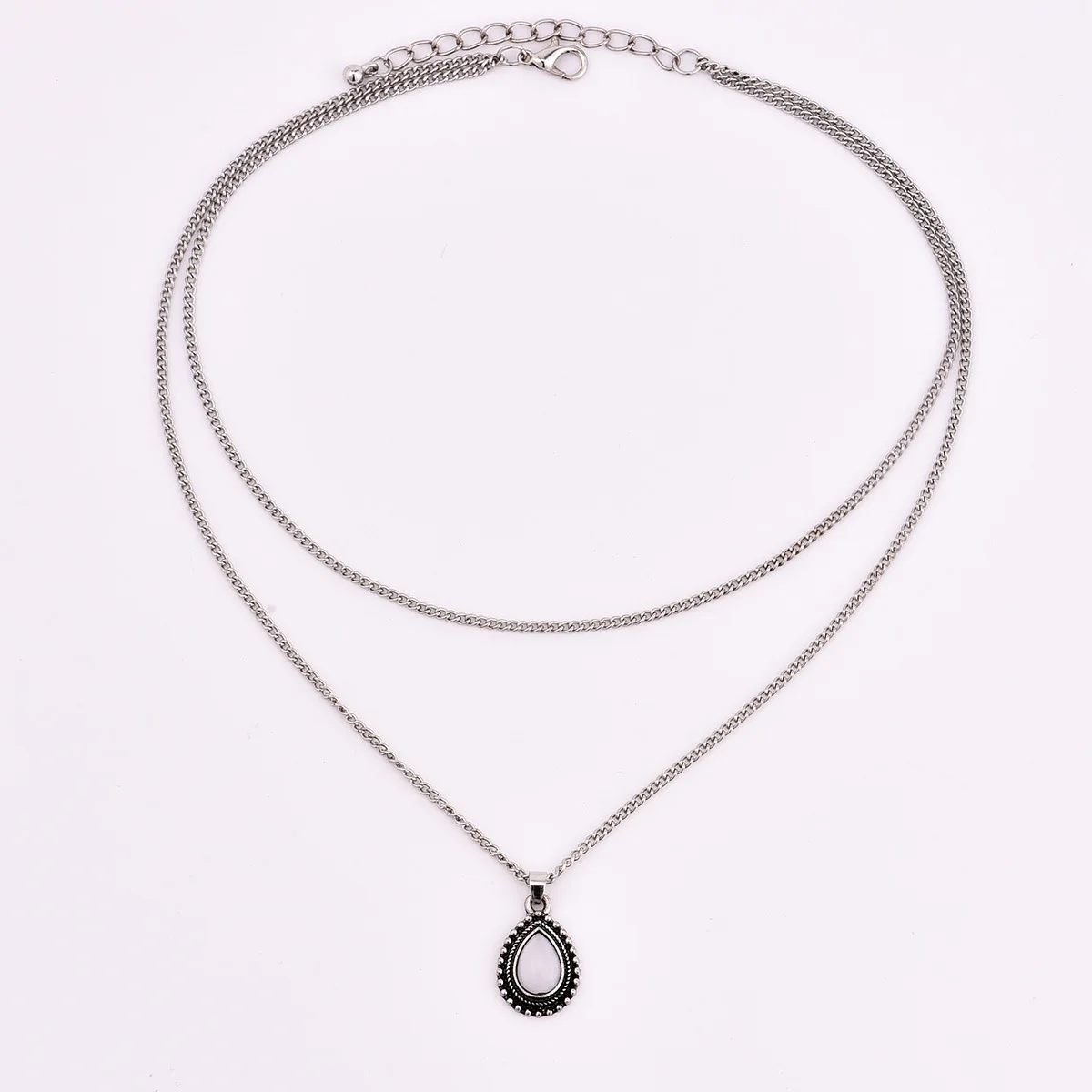 

2021 Goth Trend Stainless Steel Black Crystal Double Layer Chain Necklace For Women Water Droplets Pendant Necklace Jewelry
