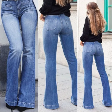 

Women's jeans patch pocket sexy thin wide-leg flared pants trousers women