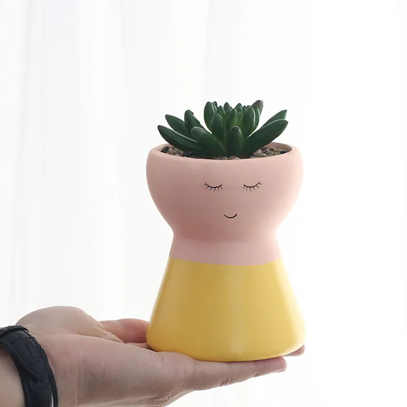 

Home Decoration Ornaments Ceramic Flower Pots Lovely Ceramic Doll Pots Succulent Holder Mini Figurines Fairy Garden Planter Pot