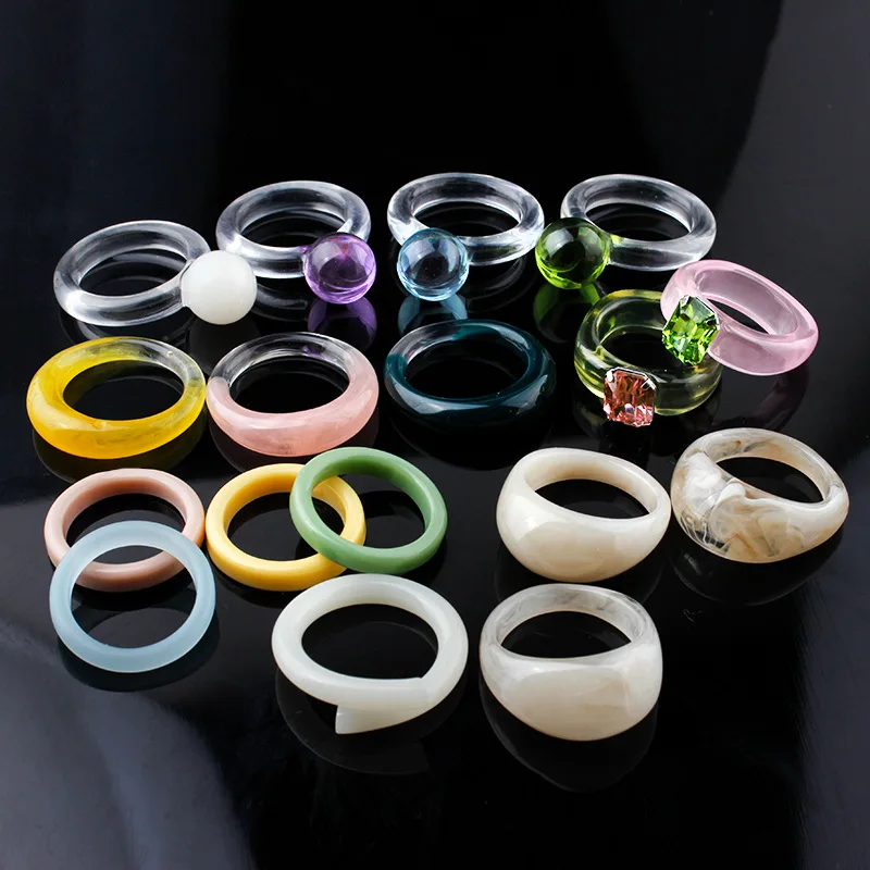 

Hip Hop Colorful Acrylic Round Rings Women Girls Party Simple Jewelry Accessories Gifts Korean Fashion Resin Index Finger Rings