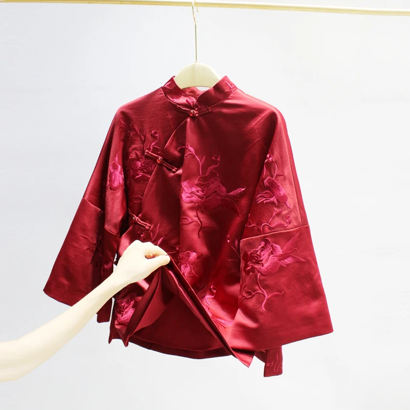 Chinese traditional jackets shirts embroidery new year red costumes | Тематическая одежда и униформа