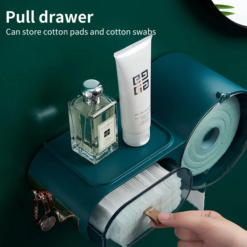 

Bathroom Punch Free Toilet Tissue Box Self Adhesive Waterproof Wall Mounted Toilet Multifunction Paper Tissue Storage Organizer