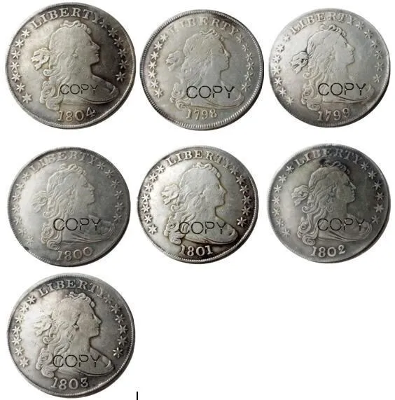 США набор (1798-1804) 7 шт драпированный Бюст доллар Посеребренная КОПИЯ монета