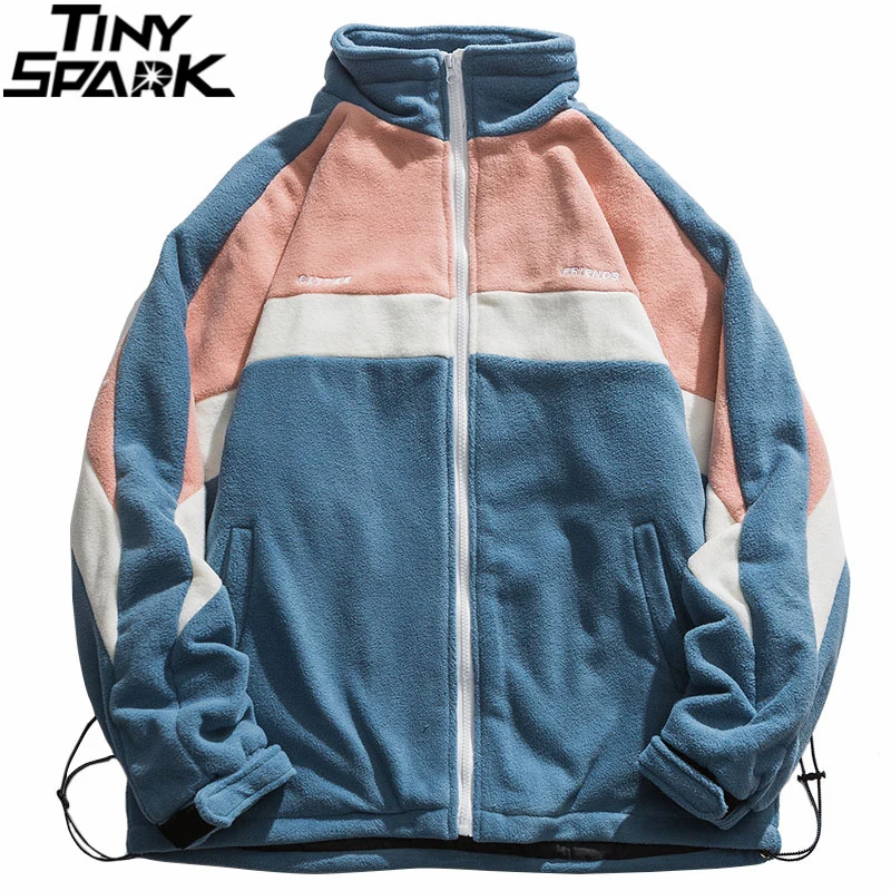 

Hip Hop Color Block Patchwork Jacket Streetwear Embroidery Letter Furry Jacket Coat 2021 Men Autumn Harajuku Cotton Jacket Coat