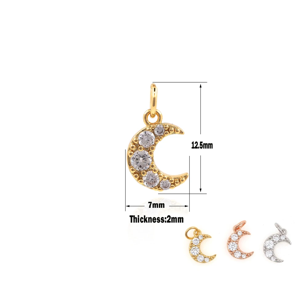 

CZ Micropavé Half Moon Pendant, Golden Moon Necklace, Golden Crescent Charm, Moon Charm, DIY Jewelry Components 12.5×7x2mm