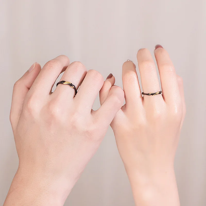 Двойные кольца из черного золота и бамбука открытые манжеты свадебные