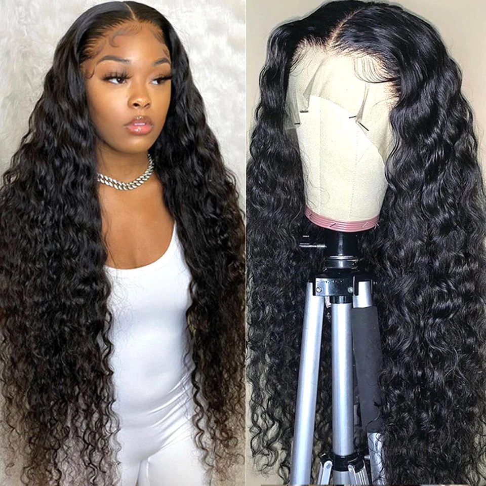 

Парик с прозрачной глубокой волной на передней части 13X4, парик с глубокой волной, вьющимися кружевными передними париками, 30 дюймов, влажные...