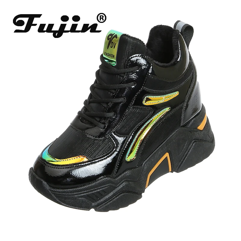 Женские кроссовки с круглым носком Fujin зимние теплые перекрестной шнуровкой