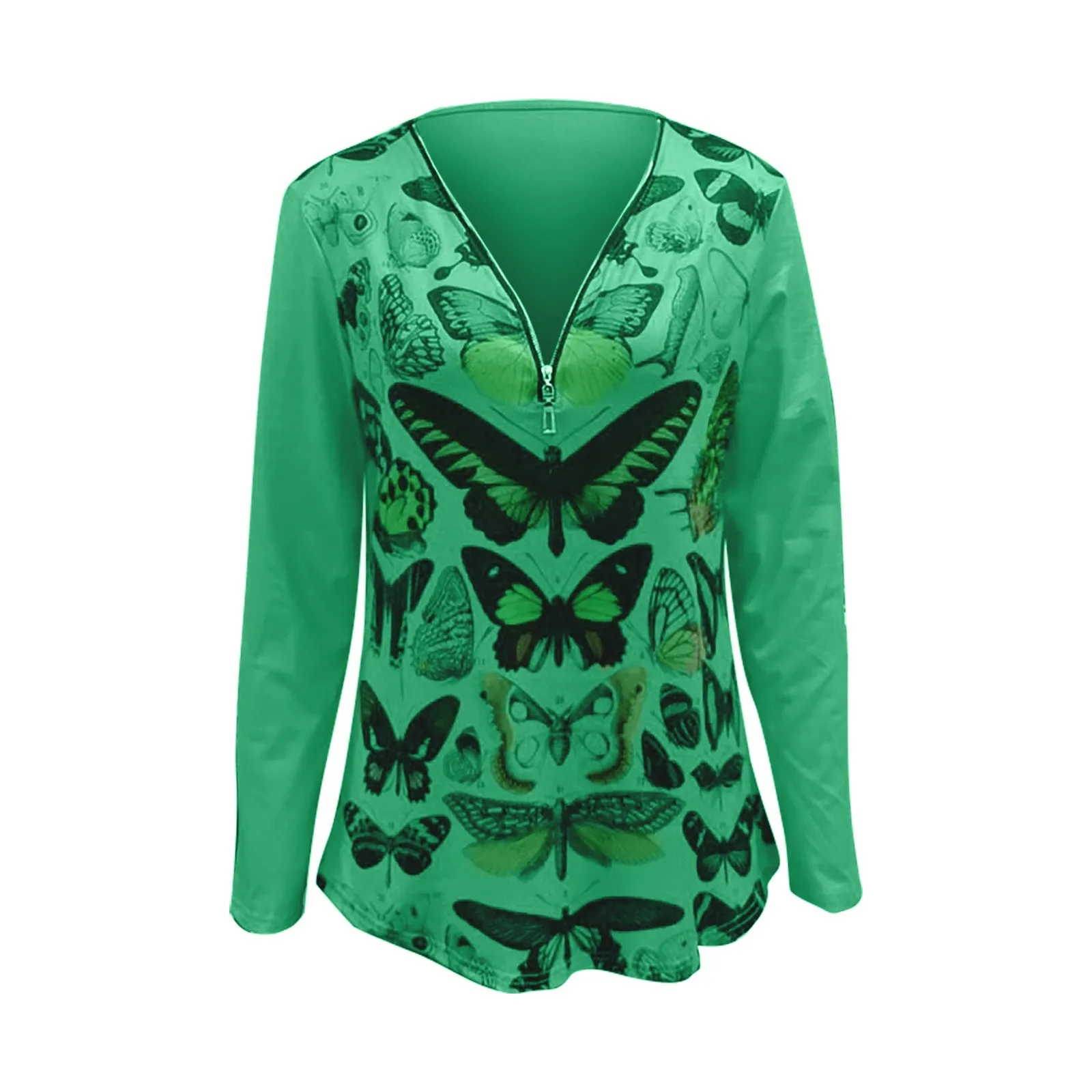 

Vintage Butterfly Print Colorful Women Blouse Shirt Casual Sexy V-neck Long Sleeve Top Harajuku Lady Zipper Streetwear Plus Size