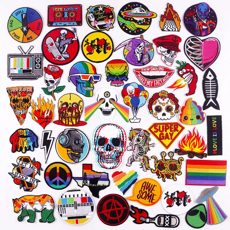 Радужные вышитые нашивки в стиле хиппи с черепом на одежду ЛГБТ гей гордость