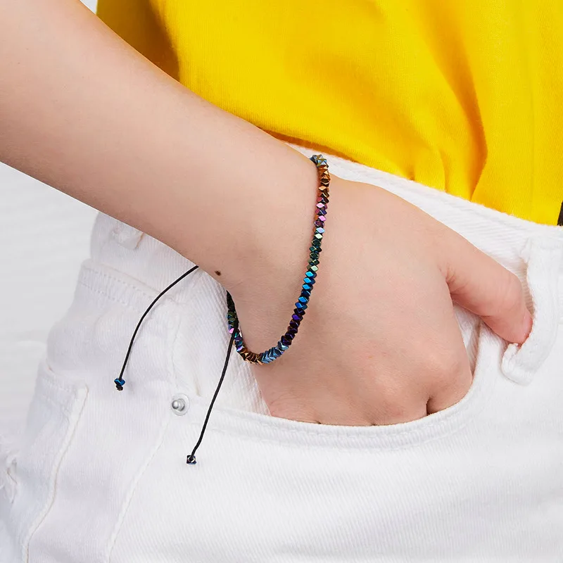 Модные Плетеные веревочные браслеты ручной работы с гематитовыми бусинами для