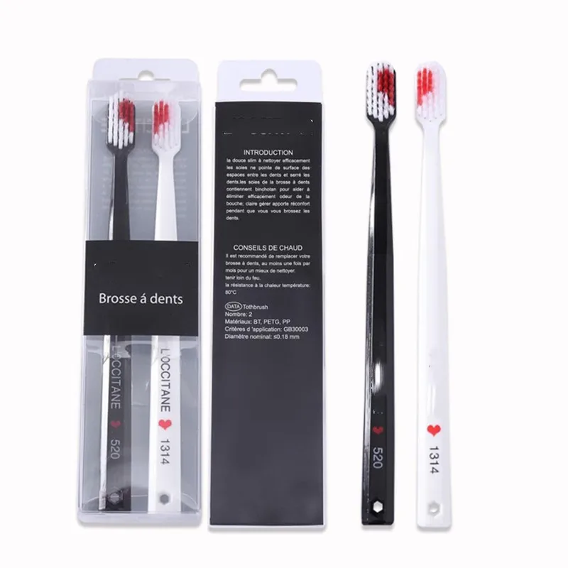 

2pcs/pack soft toothbrush black and white love couple toothbrush teeth eco-friendly nano adult toothbrush
