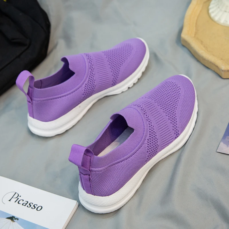 

Женская обувь на плоской подошве, вязаные женские Повседневные слипоны, Женская сетчатая мягкая дышащая женская обувь для женщин, кроссовк...
