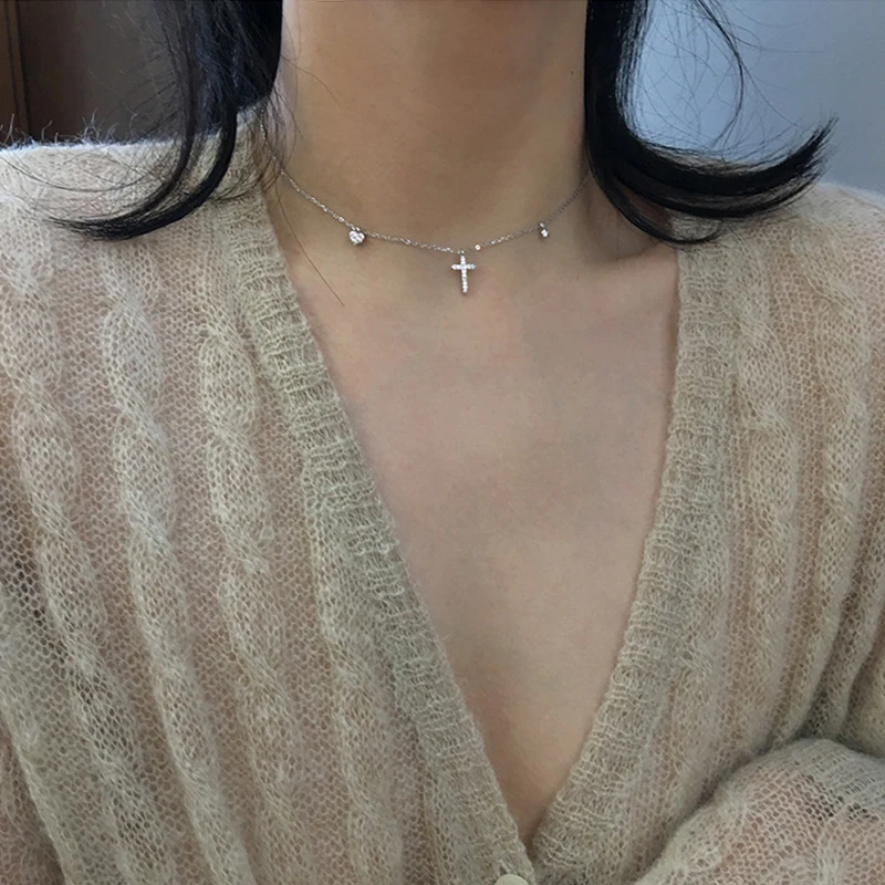 Личности 925 стерлингового серебра Милая подвеска в виде Креста ЛЮБОВЬ цепочка с