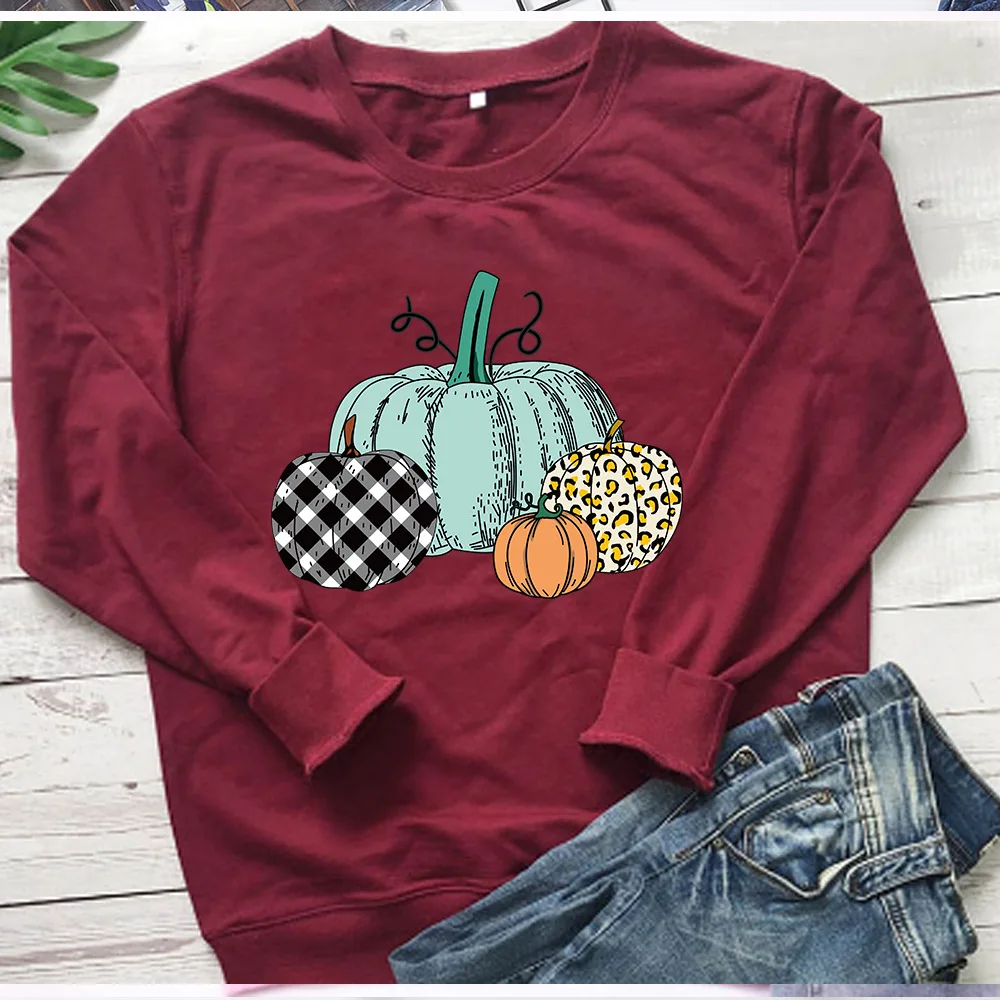 

Autumn Pumpkin Print Sweatshirt Women O-Neck Long Sleeve Loose Pullover Preppy Style Winter Thick Warm oversized sweatshirt