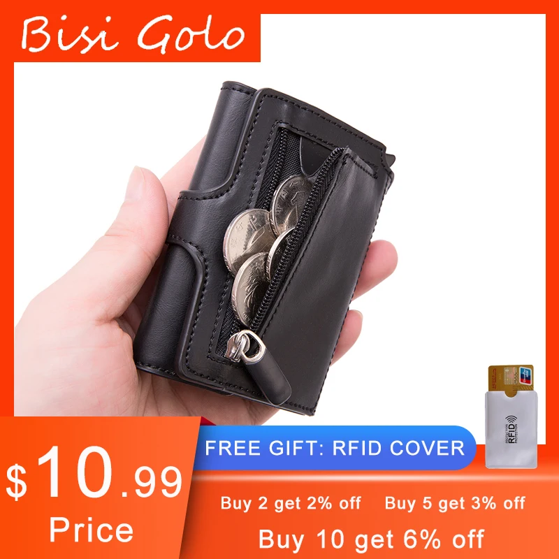 BISI GORO Pop-up RFID черный кошелек ID Card чехол для мужчин RFID Кнопка кредитный держатель для карт высокое качество Металл Алюминий Авто портмоне