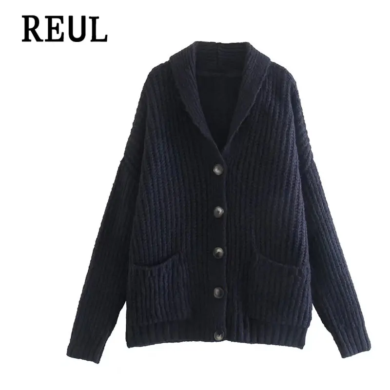 

Za Women 2021 Fall REUL Sweater Oversize Thickened Long Knitted Cardigan Sweater Vintage Long Sleeve Female Outerwear Chic Tops