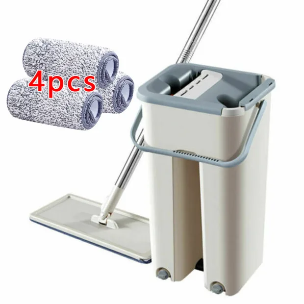 Плоская швабра и ведро ручной отжимания микрофибра для очистки пола швабры набор