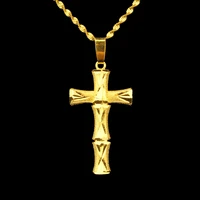 carved bamboo cross pendant necklace gold color newest mens womens necklace christian accessories gift