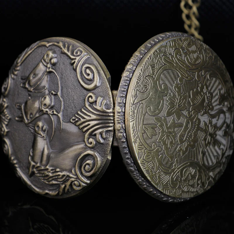 Винтажные кварцевые карманные часы с рисунком лошади цепочка на шею бронзовые