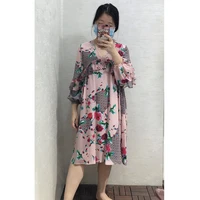 new spring and summer beach style printed v neck dress rose pattern