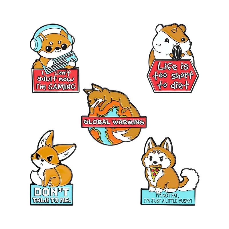 

Cute Orange Animals Enamel Pins Custom Fox Shiba Inu Hamster Brooches Shirt Lapel Badge Bag Global Warming Jewelry Gift for Kids