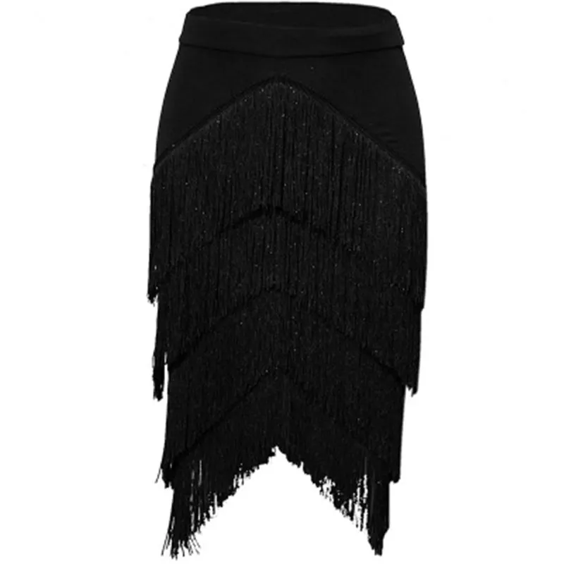 Женская юбка для латиноамериканских танцев черная белая с бахромой и кисточками
