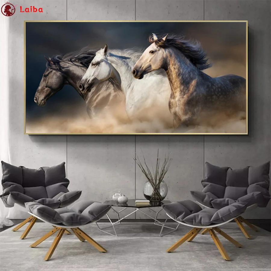 

Алмазная вышивка «сделай сам», животное, картина из трех Бегущих Лошадей, полноразмерная мозаика, картина из искусства 5d