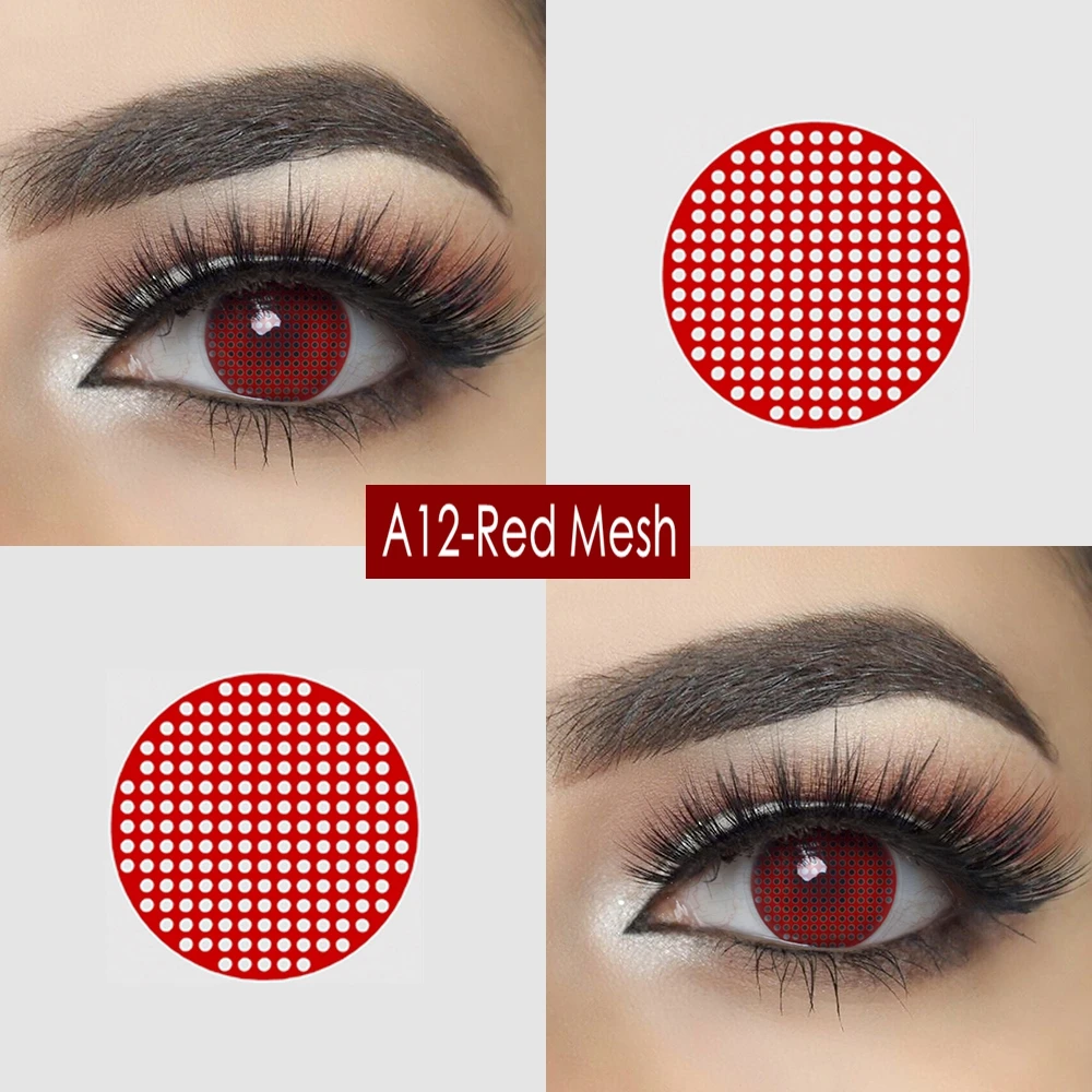 Белая и красная сетка Хэллоуин контакты - Цвет: A12-Red Mesh