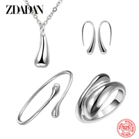 925 silver water drop necklace earring open cuff bracelet ring set for women fashion jewelry gifts wholesale