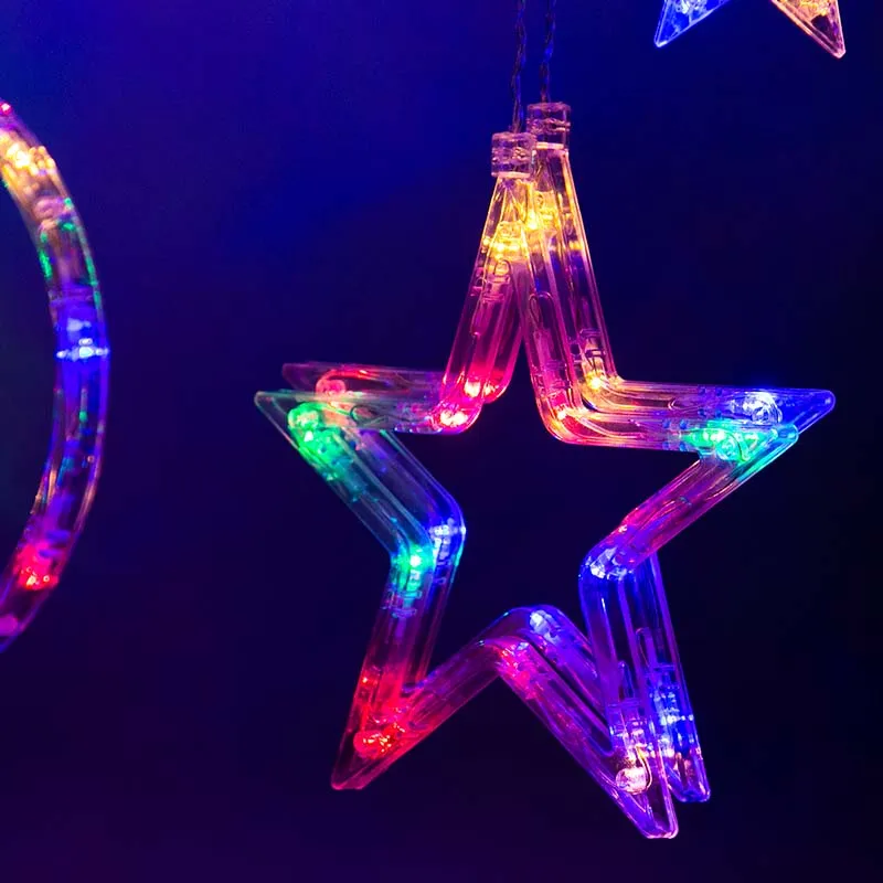 СВЕТОДИОДНАЯ Гирлянда занавеска в виде Луны и звезды Рождественское украшение