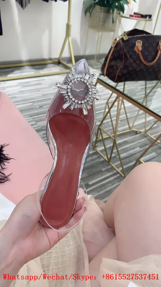 

Ollymurs Flower Rhinestone Women Sandals Clearence Heels Pointed Toe Transparent Shoes Woman Low Heels Summer Ladies Shoes