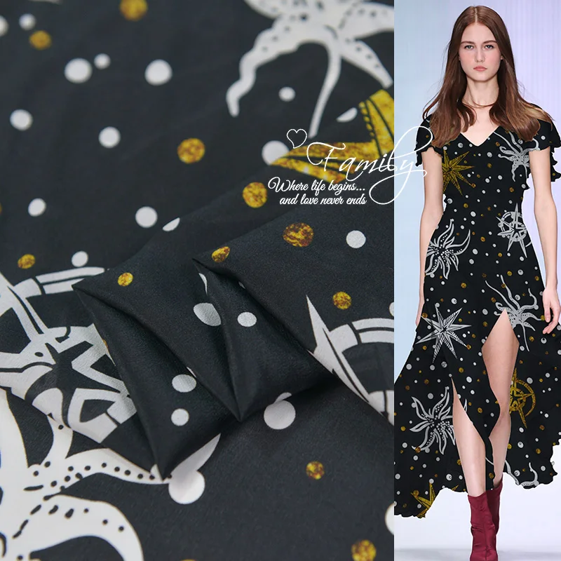 Роскошная серия 100% Шелковый крепдешин с глубоководным коралловым принтом ткань