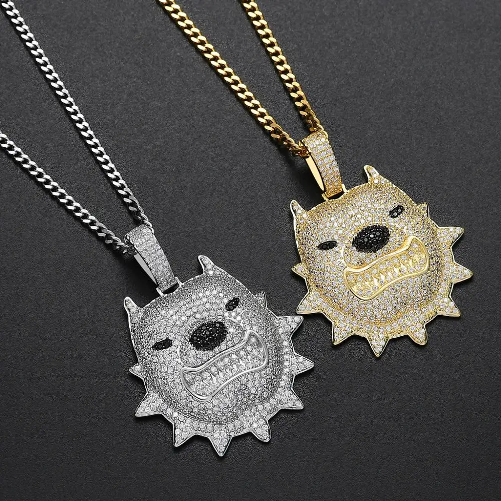 

Fierce dog Face Bully Dog Pendant Necklace With Cuban Chain Gold Silver Color Iced Out Cubic Zircon Hip Hop Jewelry